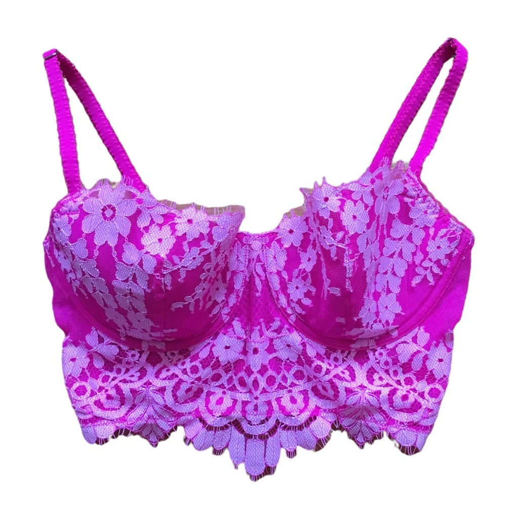 Victoria’s Secret Dream Angels Lined Demi Pink Lace Back Zip Bra - Picture 2 of 11